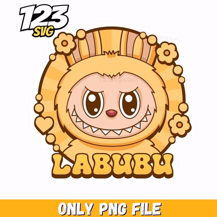 labubu floral frame logo png, labubu logo, floral frame png