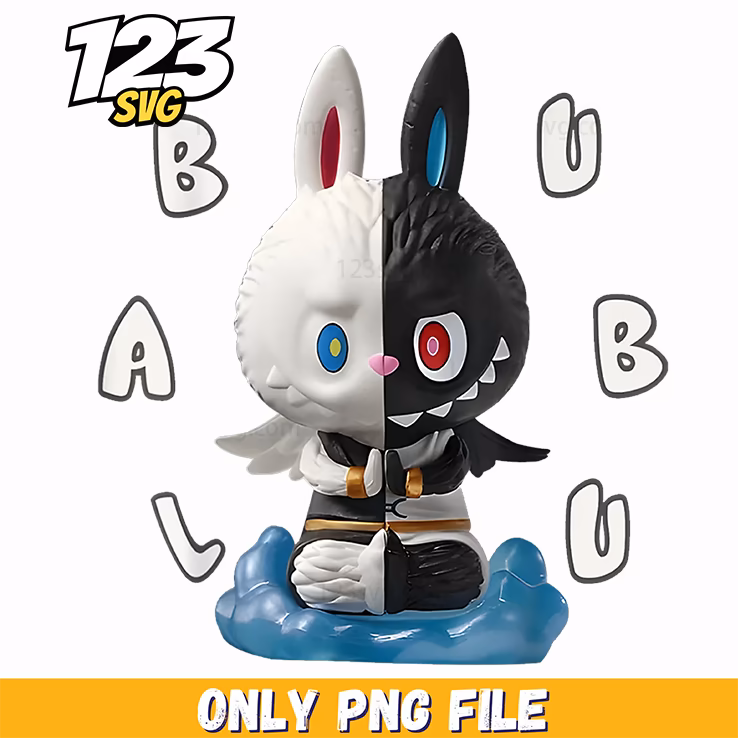 labubu half black white bunny png, bunny half black white png, white bunny half black png