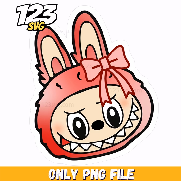 labubu pink bow sticker png, pink bow sticker png, labubu pink bow sticker