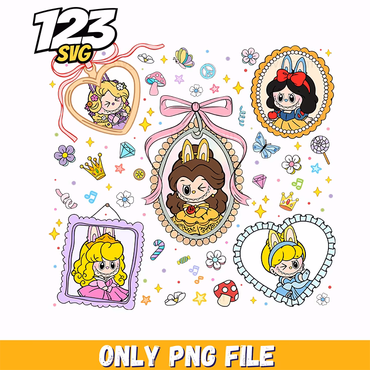 labubu princess portrait collage png, labubu princess png, princess labubu portrait