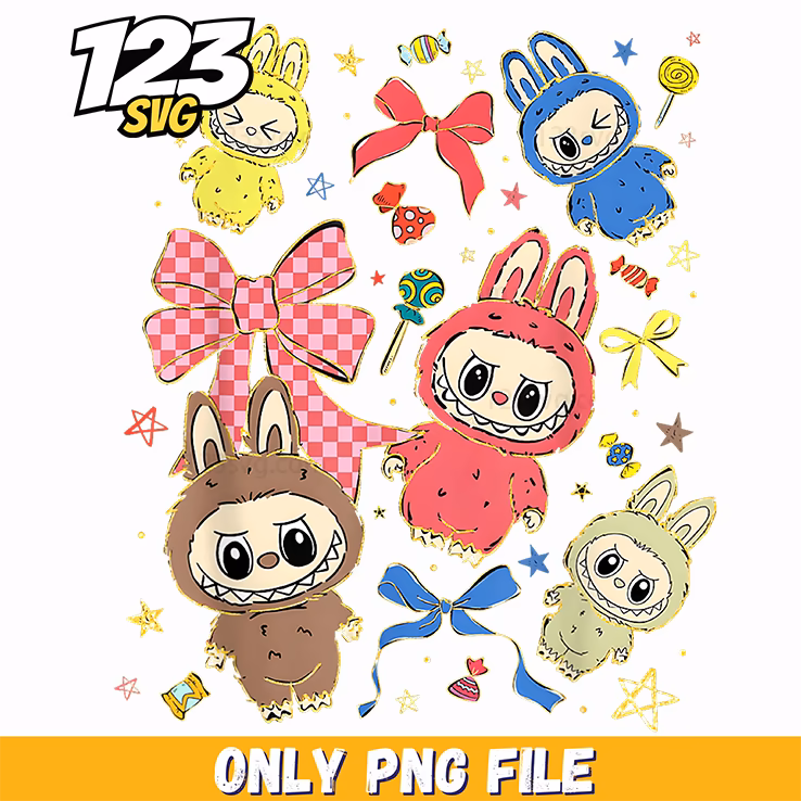 labubu ribbon sticker collage png, labubu sticker collage ribbon, labubu ribbon sticker collage