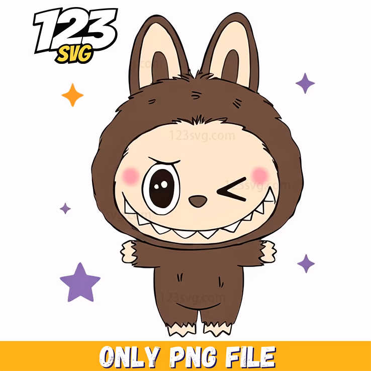 labubu wink brown bunny png, cute brown bunny png, brown bunny with bow png