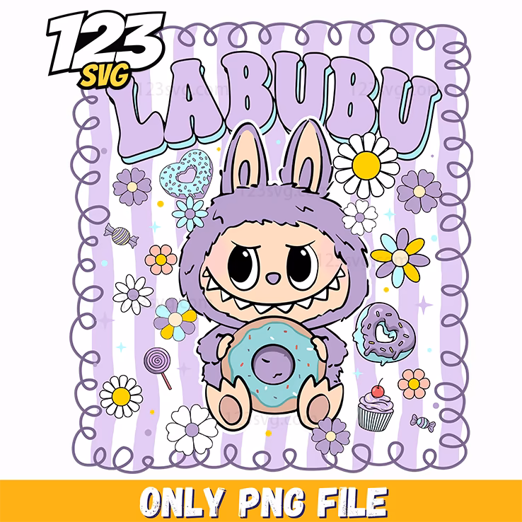 lavender donut labubu png, labubu png donut, donut labubu png image