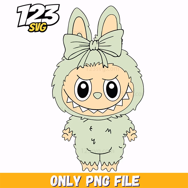 mint bow labubu png, labubu png, labubu bow png