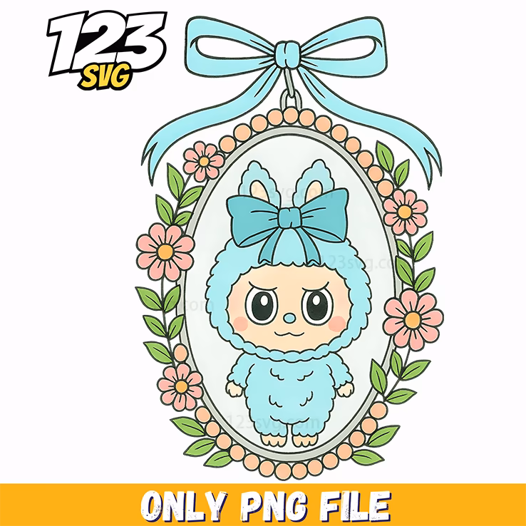mint floral ornament labubu png, labubu floral ornament png, mint labubu floral ornament
