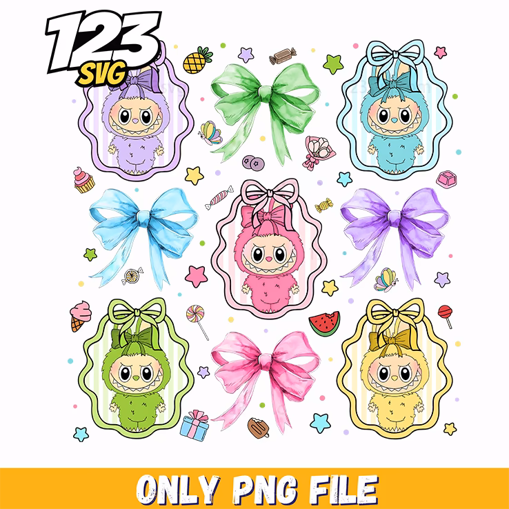 ornament ribbon labubu bundle png, labubu ornament ribbon png, ribbon labubu ornament