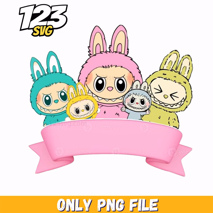 pastel bunny friends banner png, pastel bunny friends banner, bunny friends pastel banner