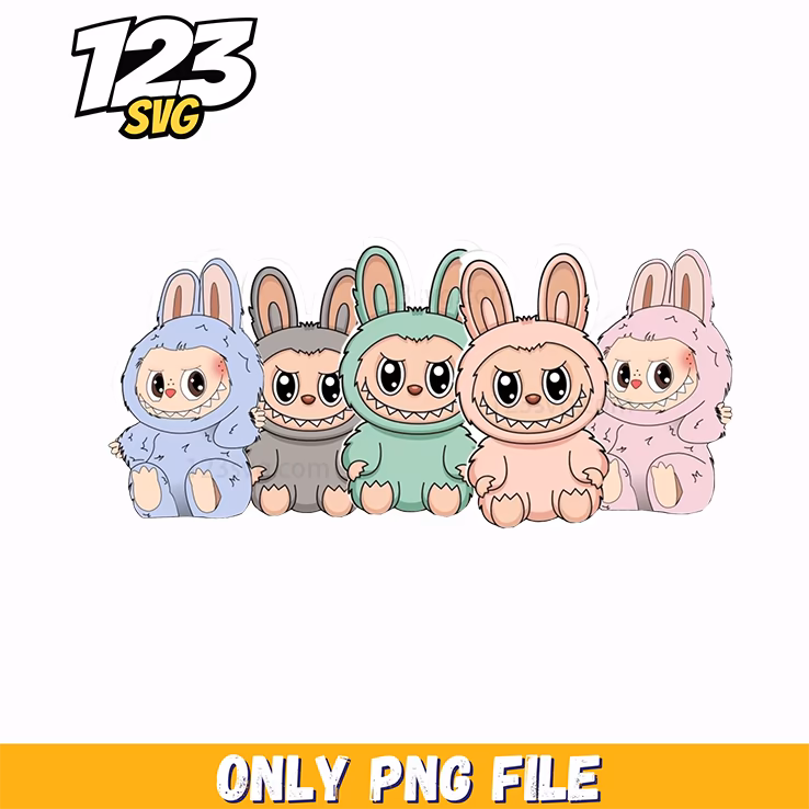 pastel labubu family sticker png, labubu character sticker, labubu family sticker