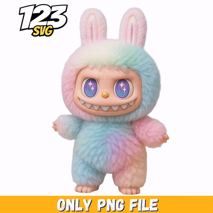 pastel rainbow bunny labubu png, labubu png, labubu character design
