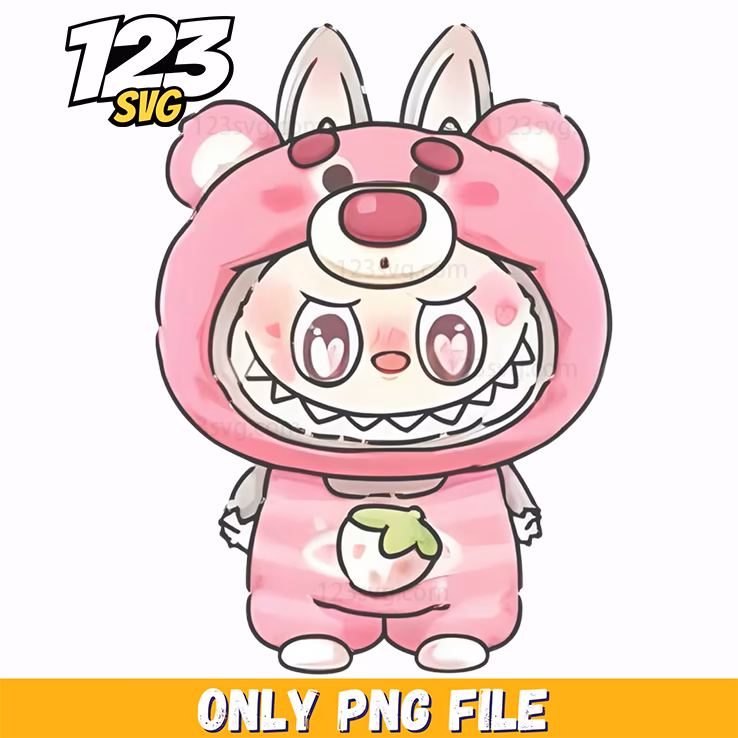 pink bear labubu png funny, cute labubu png, labubu png images