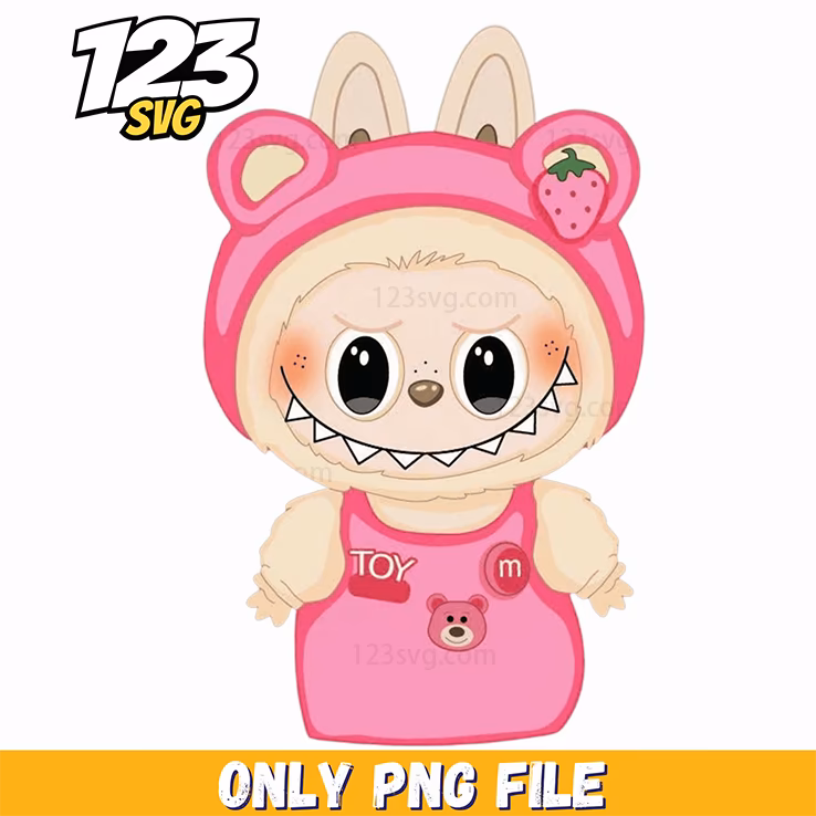 pink bear labubu png, labubu png, labubu bear png