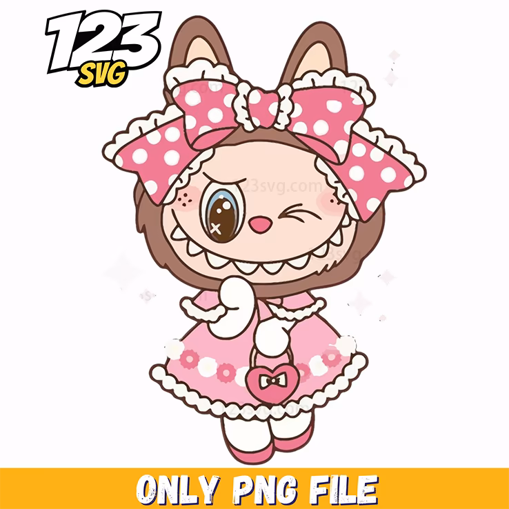 pink bow labubu png, labubu png, labubu pink bow