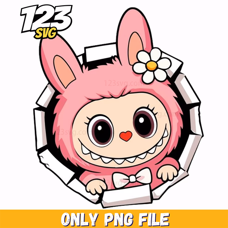 pink broken wall labubu png, labubu png broken, labubu broken png pink