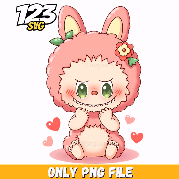 pink bunny hearts labubu png, labubu png transparent, labubu png images