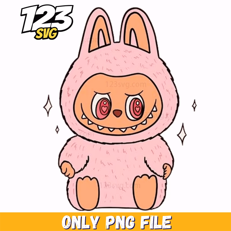 pink sitting bunny labubu png, labubu png download, labubu png transparent