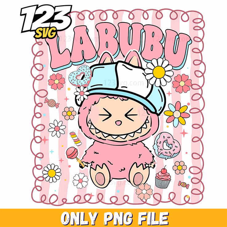 pink sleepy labubu art png, labubu art png free, labubu art free download