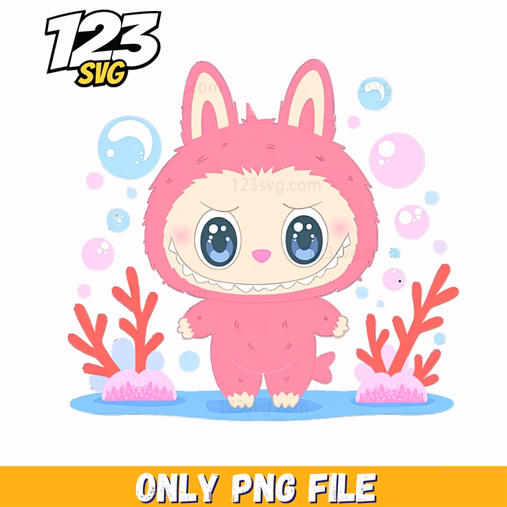 pink underwater labubu png, labubu png, underwater labubu png