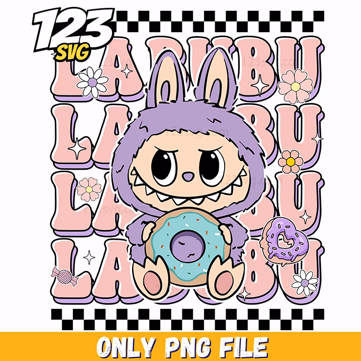 purple donut labubu typography png, typography png designs, labubu typography png