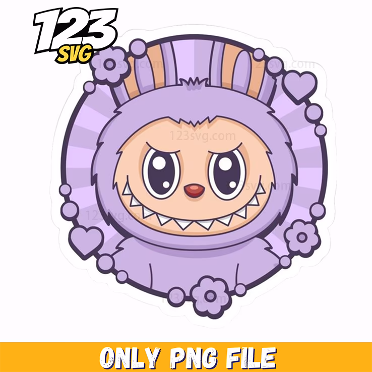 purple floral frame labubu png, labubu png images, labubu png vector