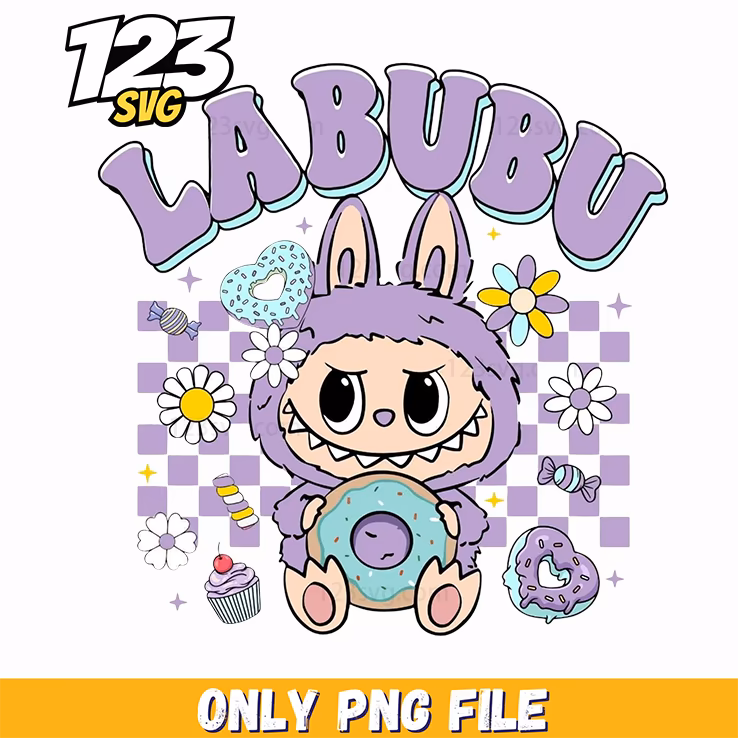 purple floral labubu typography png, floral typography png, labubu typography png