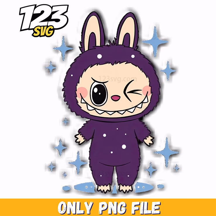 purple wink labubu png, labubu png, labubu png clipart