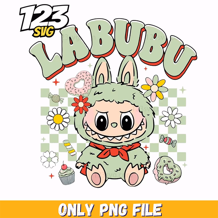 retro floral labubu png, vintage floral labubu, floral labubu clipart
