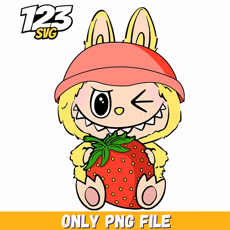 strawberry bunny labubu, labubu strawberry cute, labubu strawberry cartoon