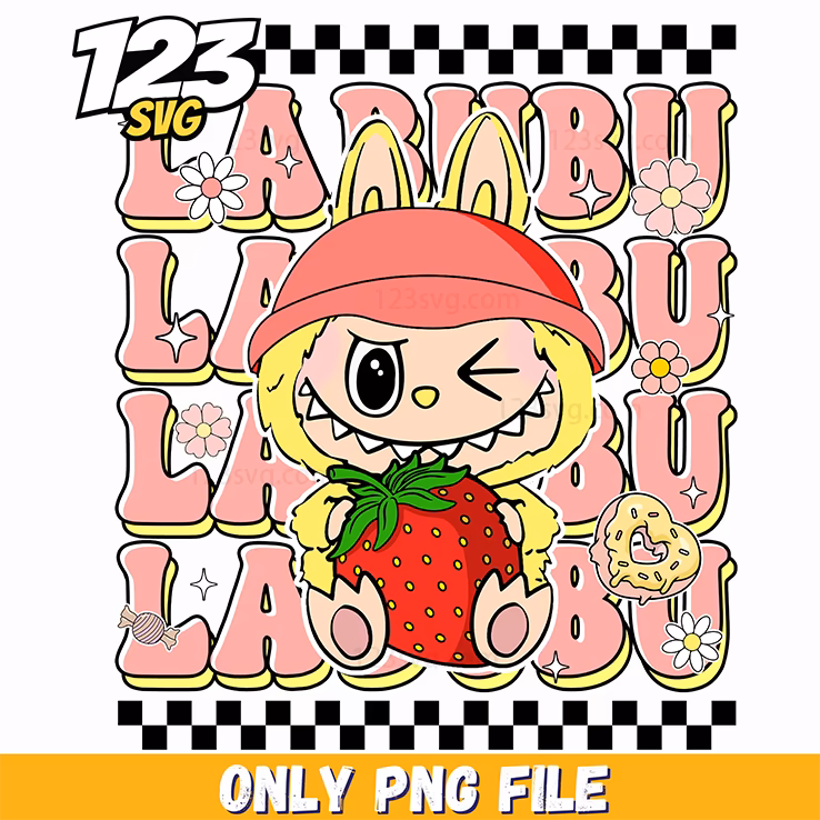 strawberry sleepy labubu png, labubu, labubu png