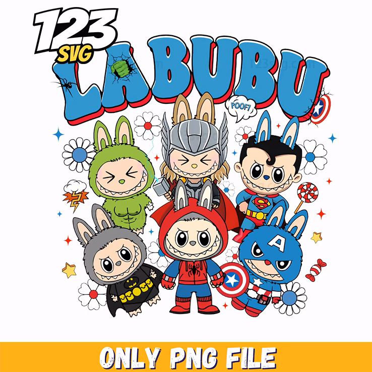 superhero labubu bundle png, labubu png, labubu superhero png
