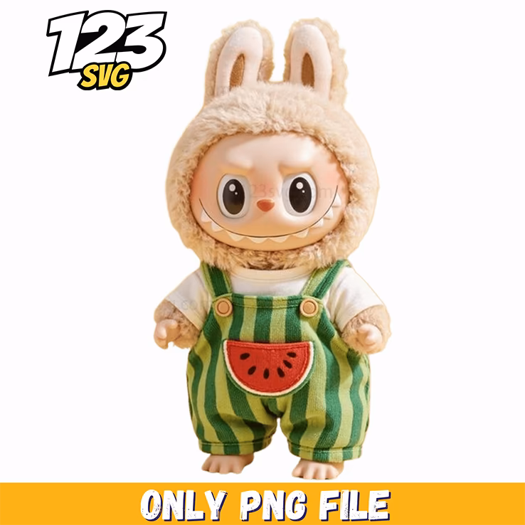 watermelon overalls labubu png, baby labubu watermelon overalls, labubu watermelon overalls costume