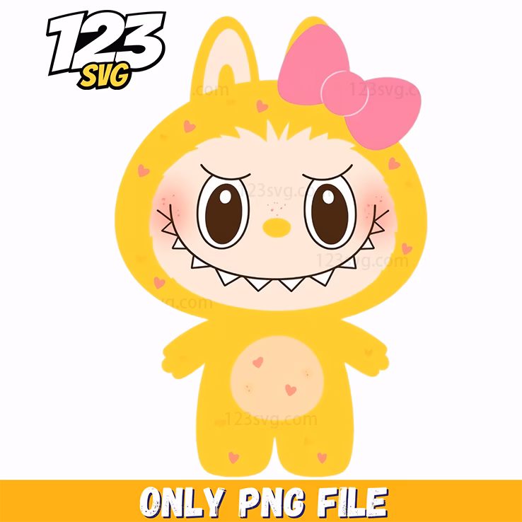 yellow bow bunny labubu png, labubu bunny, labubu png