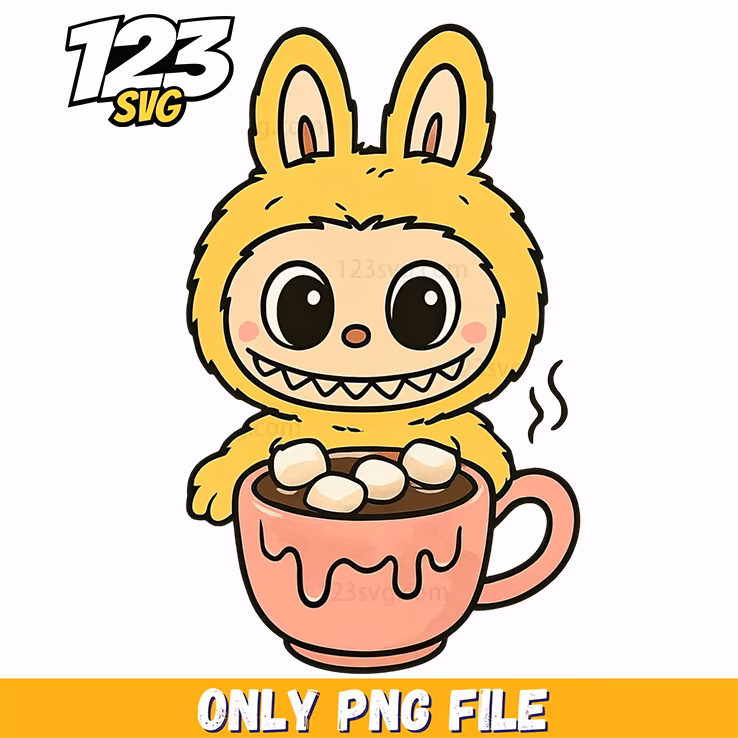 yellow coffee bunny labubu png, coffee bunny, bunny coffee labubu
