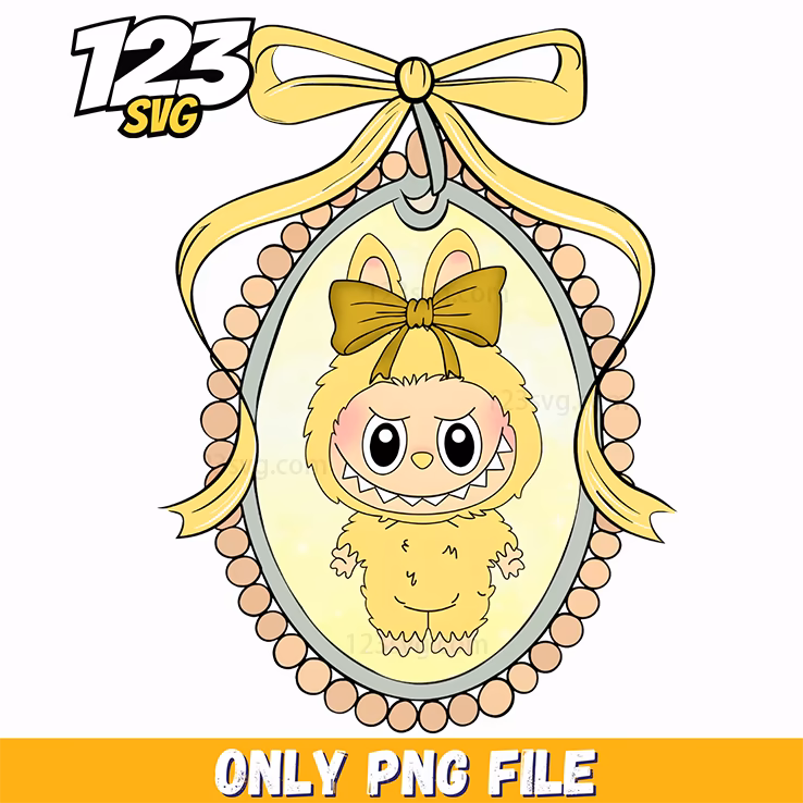 yellow ribbon ornament labubu png, labubu png ornament, labubu ribbon ornament