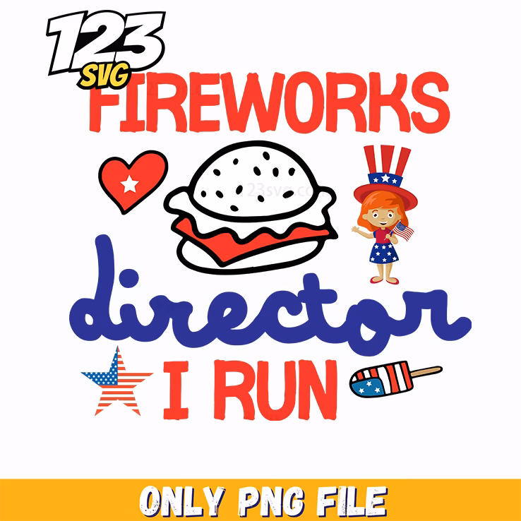 fireworks director i run hamburger little girl rockets png, fireworks director for little girl, fireworks director for kids