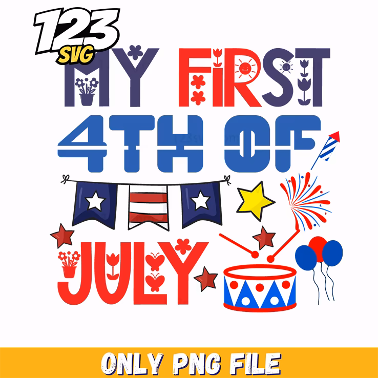 my first 4th of july bunting stars drum png, 4th of july bunting stars png, patriotic 4th of july bunting