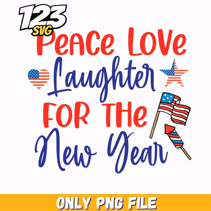 peace love laughter for the new year hearts stars flags rocket png, new year hearts and stars, happy new year hearts and stars