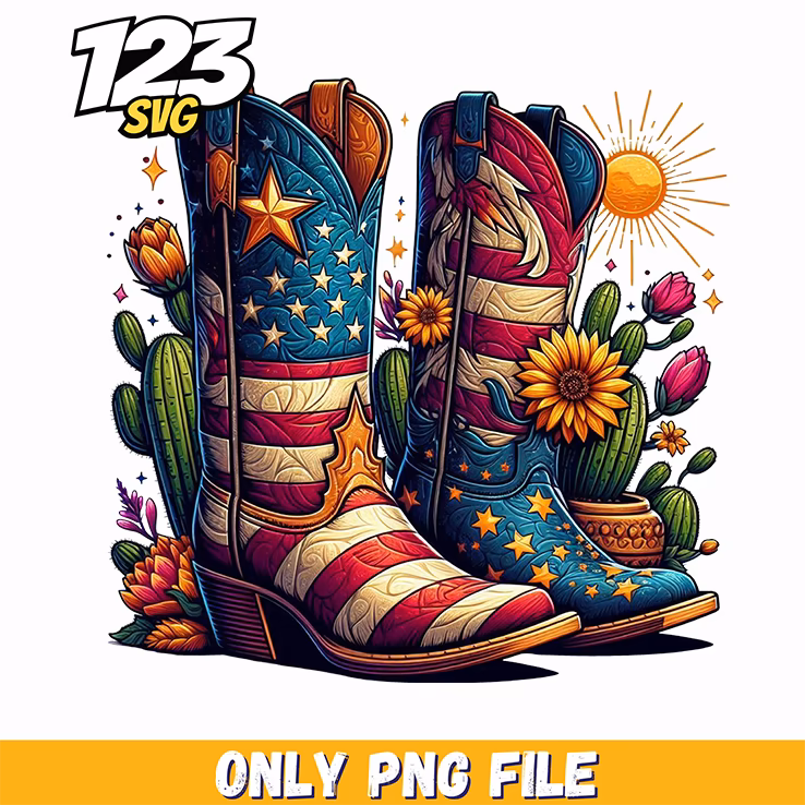 America Cowboy Boots Patriotic Western PNG, 4th July SVG, Stitch America and Fireworks SVG