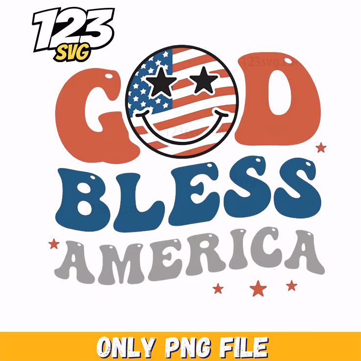 god bless america smiley face png, 4th of july, american flag colors png