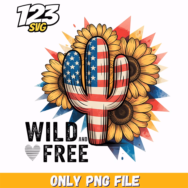 wild free patriotic sunflower cactus western png, western png, patriotic western png