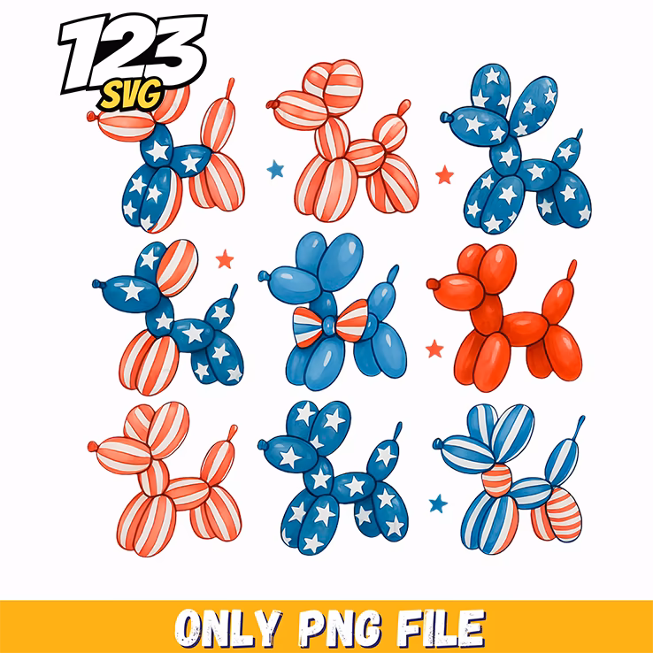 patriotic balloon dogs scattered pattern png, balloon dog scattered pattern, balloon dog easter design