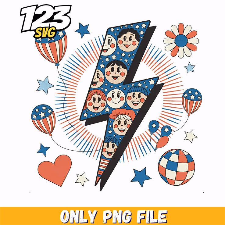 patriotic lightning bolt retro smiley elements png, retro patriotic elements png, patriotic retro lightning bolt elements png