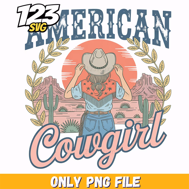 american cowgirl retro desert sunset png, vintage cowgirl png, cowgirl retro png