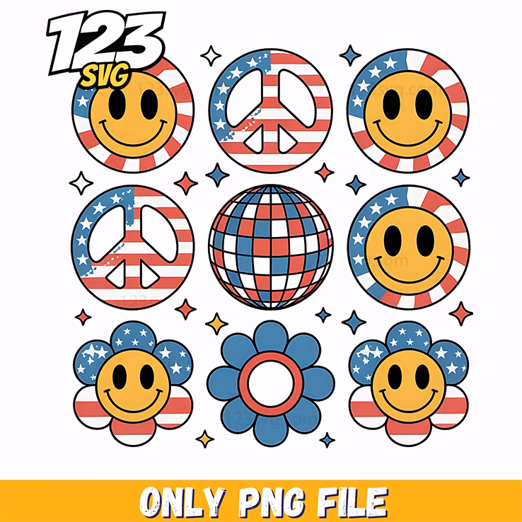 independence day smiley face flower elements png, disney flower garden png, flower design bundle png
