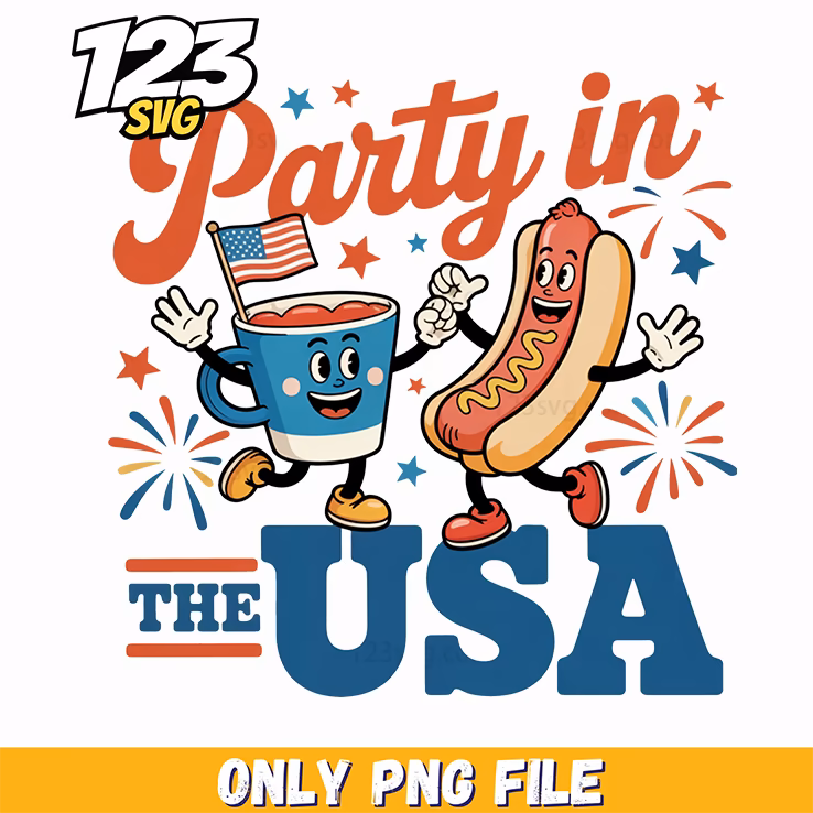 party in the usa hotdog png, 4th july svg, come on barbie lets go party