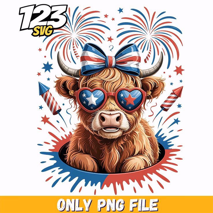 patriotic highland cow star glasses png, christmas demon hunter png, demon hunter png
