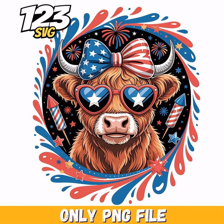 patriotic highland cow stars sunglasses png, highland cow stars, highland cow png