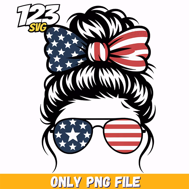 patriotic messy bun waving flag glasses png, messy bun waving flag glasses, messy bun waving glasses