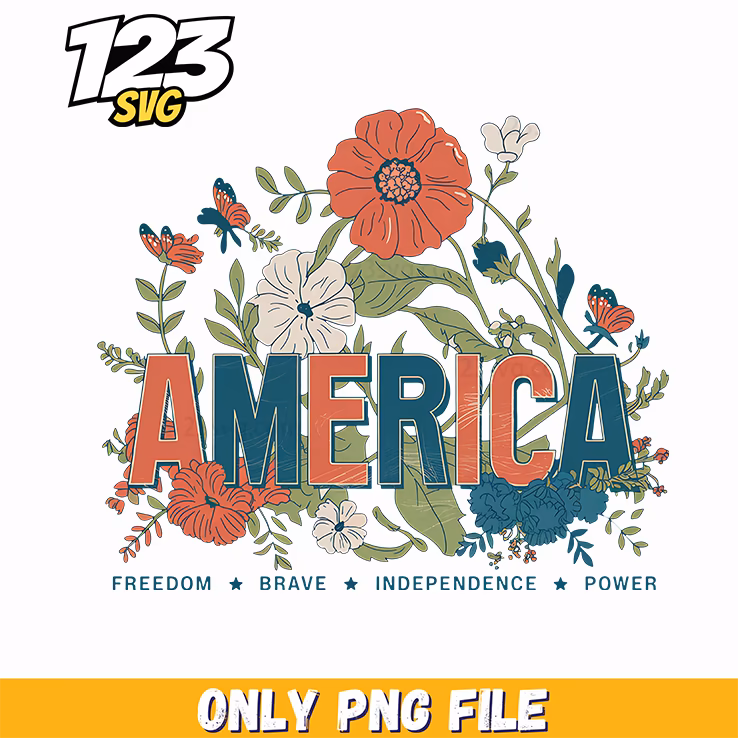 retro floral america png, retro floral design, highland cow with vintage flower