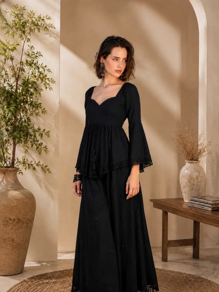 Noir Elegance Embroidered Anarkali Suit Set view 4