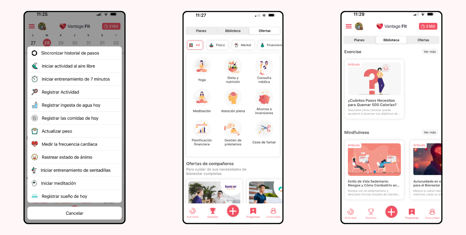 Sección de Marketplace de Vantage Fit